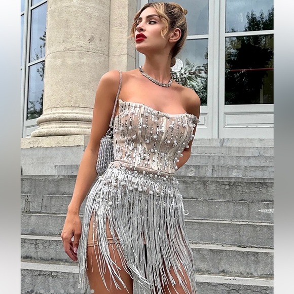 Bella Barnett Dresses & Skirts - Bella Barnett Sorel Pearl Sequin Tassel Mini Dress